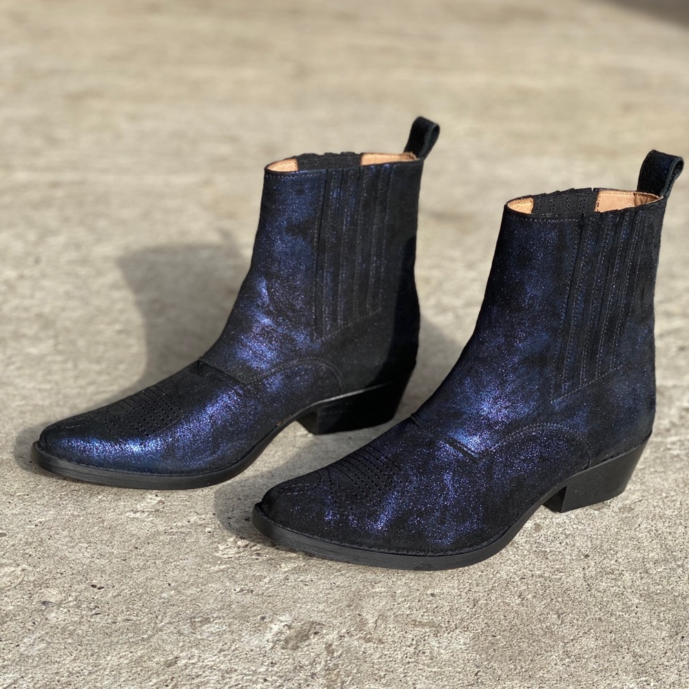 Rabens Saloner Navy Suede Metallic Ankle Boots NEW